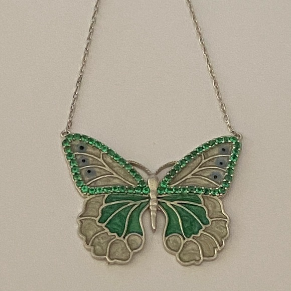 Jewelry - Silver butterfly handmade enamel evil eye necklace